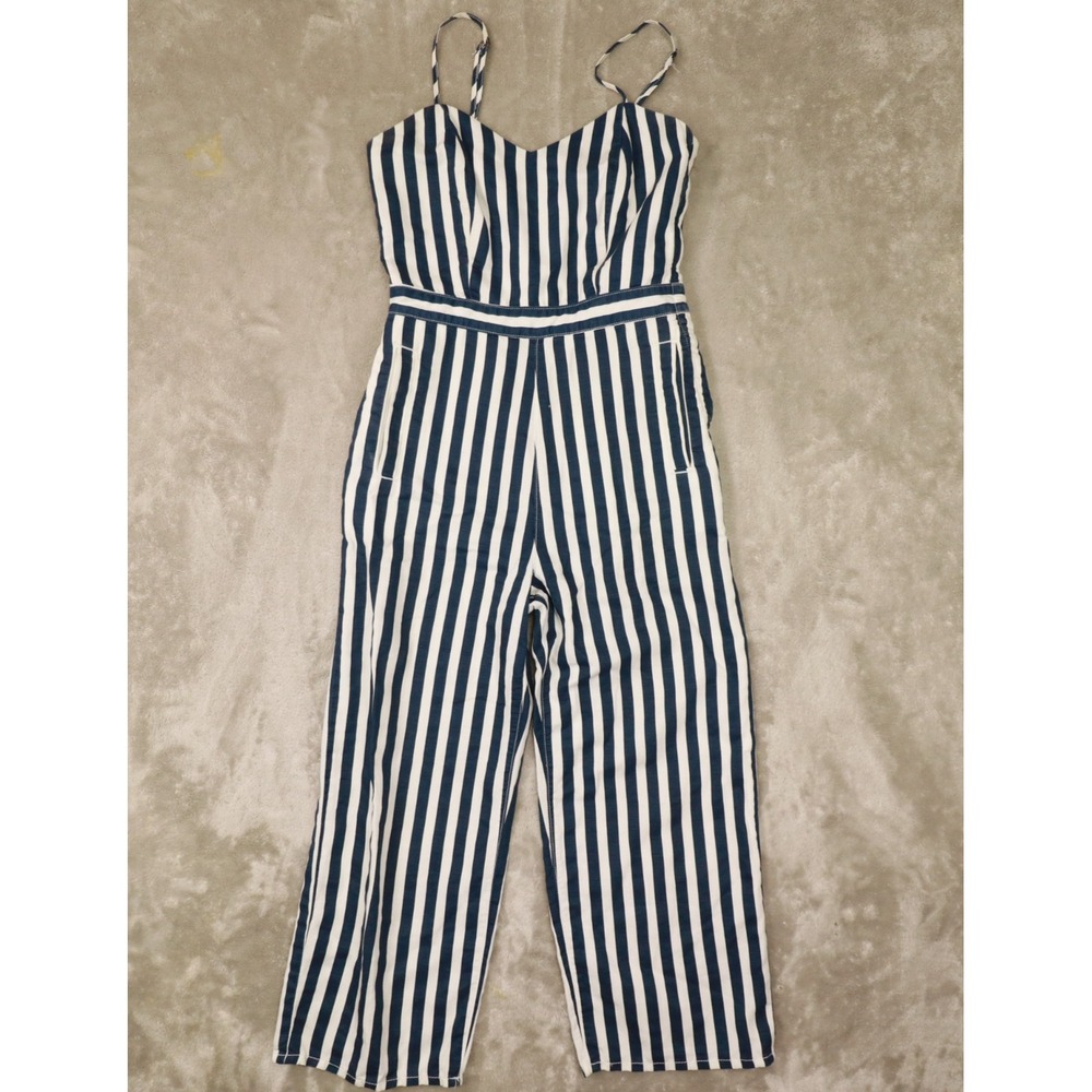 MOTHER‎ Denim The Cut It Out Jumpsuit Cotton Linen Blend in Sea Daze Size Medium